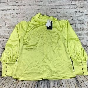 Fashion Nova Blouse Womens XL Green Smoother Operator Long Sleeve‎ Top Lime